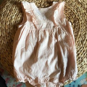 Light Pink Bubble Romper with Floral Embroidery